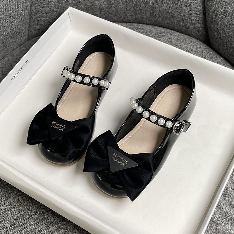 Bowknot Patent Pearl Strap Princess Shoe