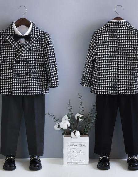 Stylish Houndstooth Boys 4piece Suit Set