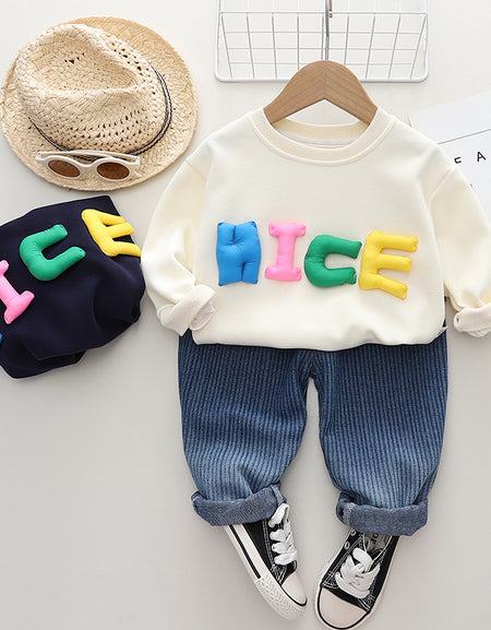 Puffy NICE Sweatshirt and Striped Pant Set