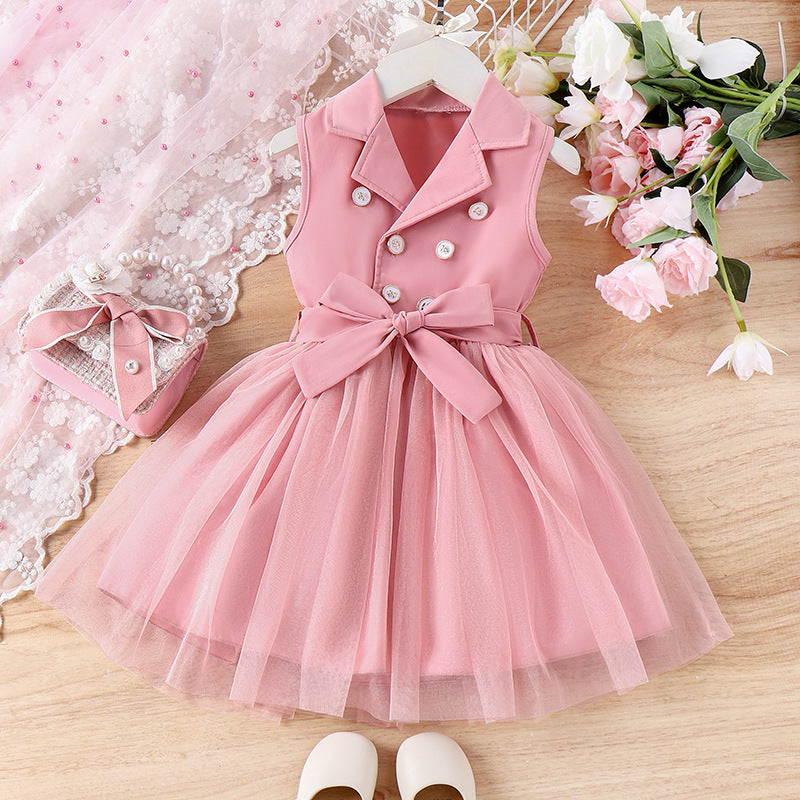 Sleeveless Double Breasted Blazer Tutu Dress with Belt