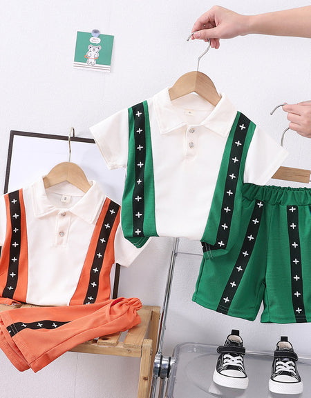 Boys Cross Designed Polo T-shirt and Shorts Set