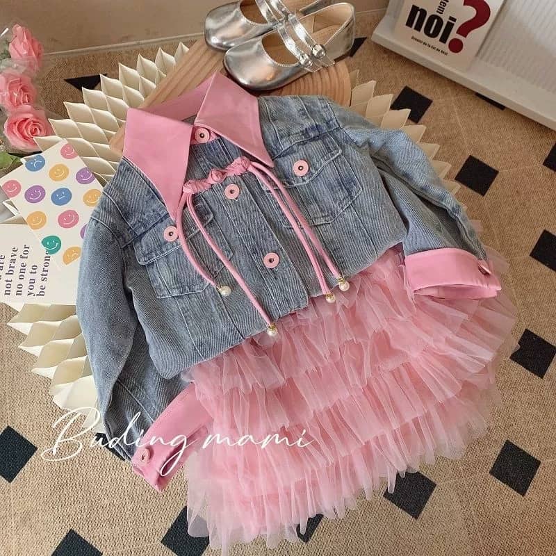 Layered Tutu Skirt and Denim Jacket Set