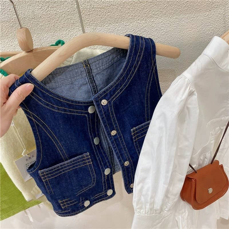 2Piece Denim Vest& Longsleeved Dress Set