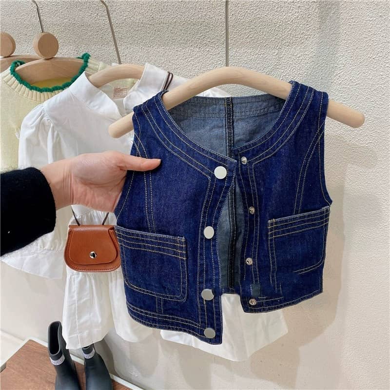 2Piece Denim Vest& Longsleeved Dress Set