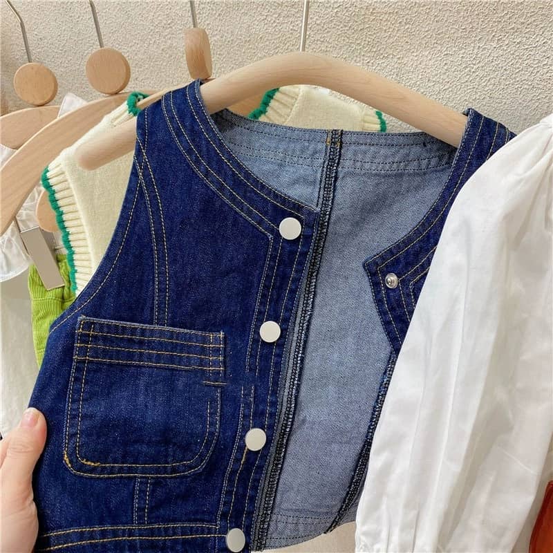 2Piece Denim Vest& Longsleeved Dress Set