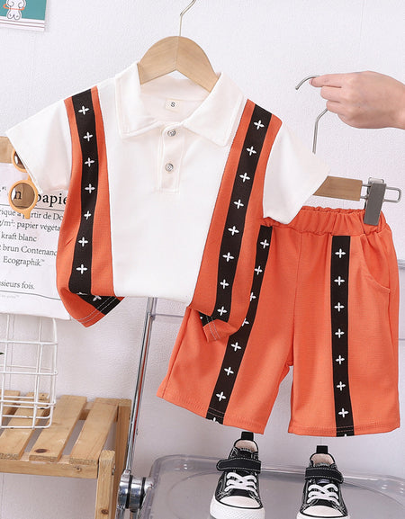 Boys Cross Designed Polo T-shirt and Shorts Set