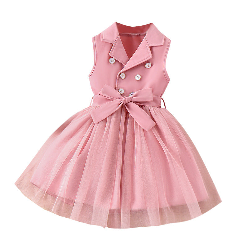 Sleeveless Double Breasted Blazer Tutu Dress with Belt