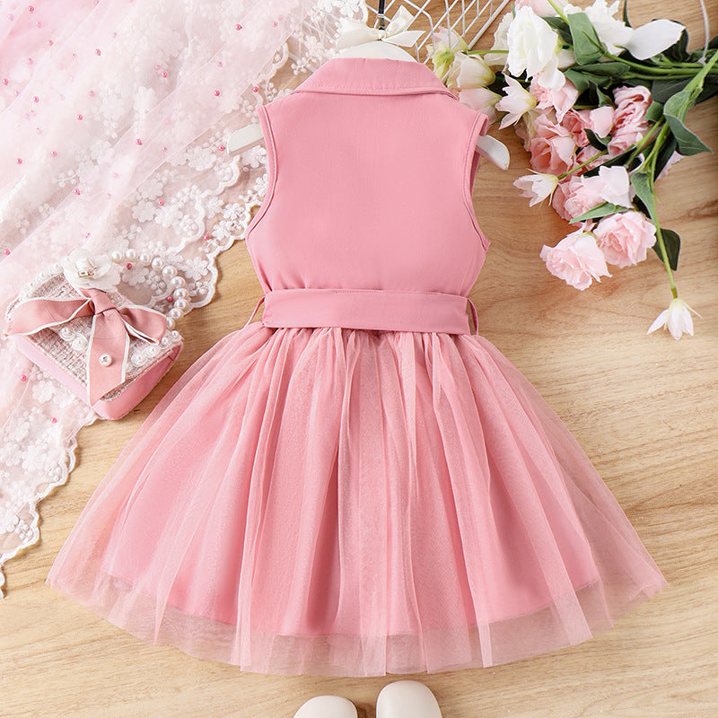 Sleeveless Double Breasted Blazer Tutu Dress with Belt