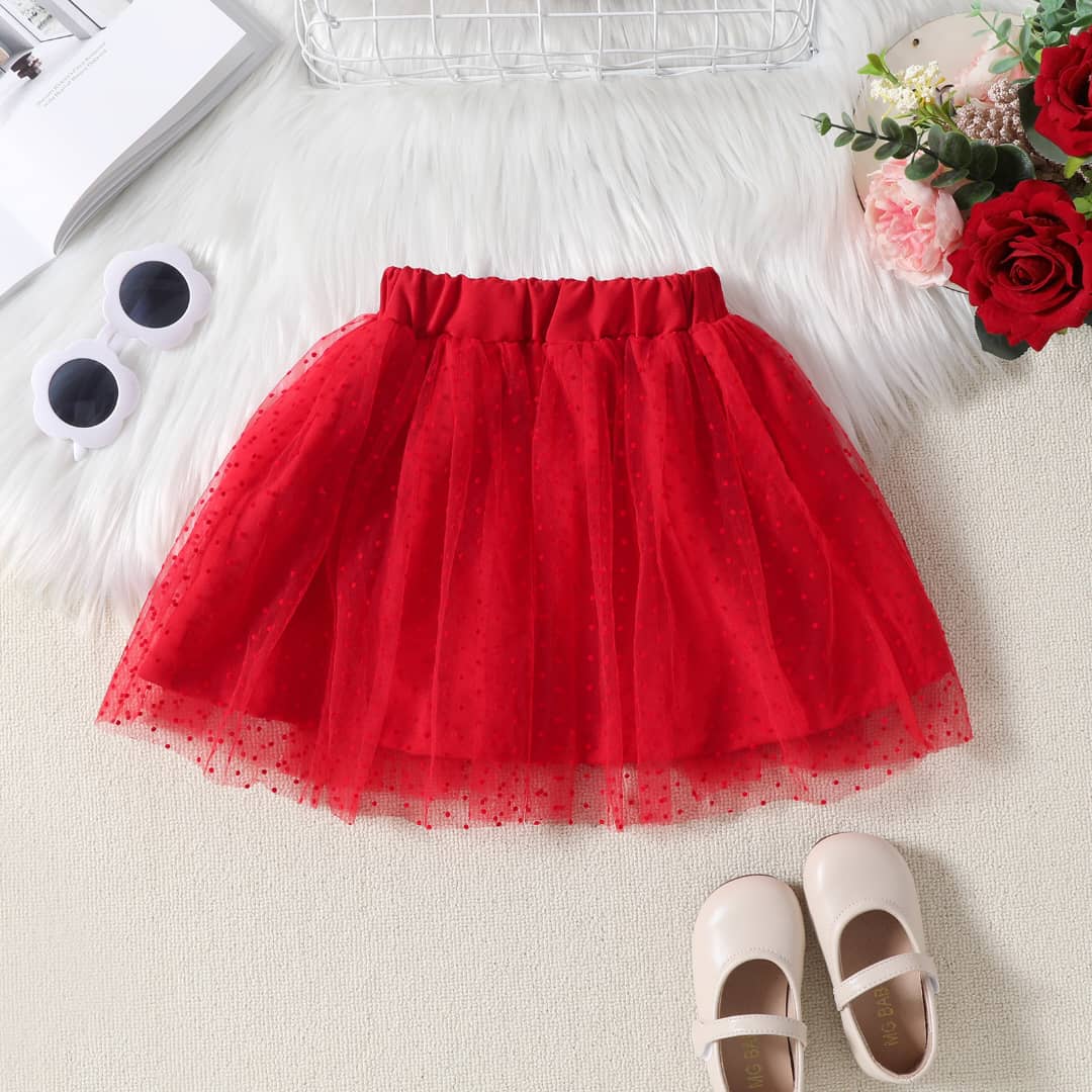 Stylish Polkadot Tutu Skirt and Bowknot Crop Top Set