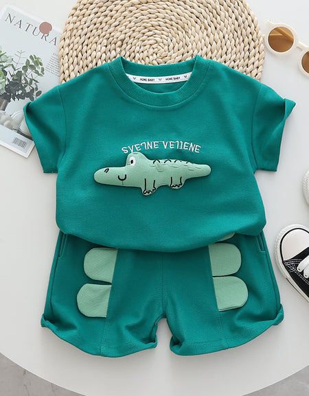 3D Crocodile Designed T-Shirt&Short Set