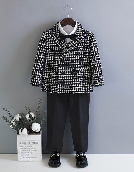 Stylish Houndstooth Boys 4piece Suit Set