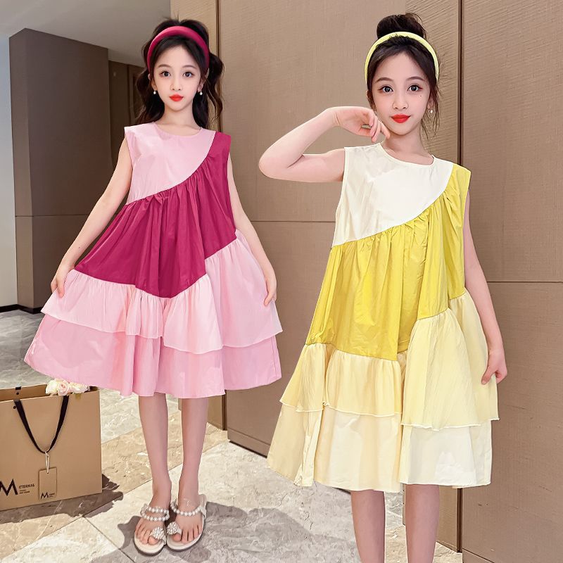 Slant Pleated Color patch Sundress