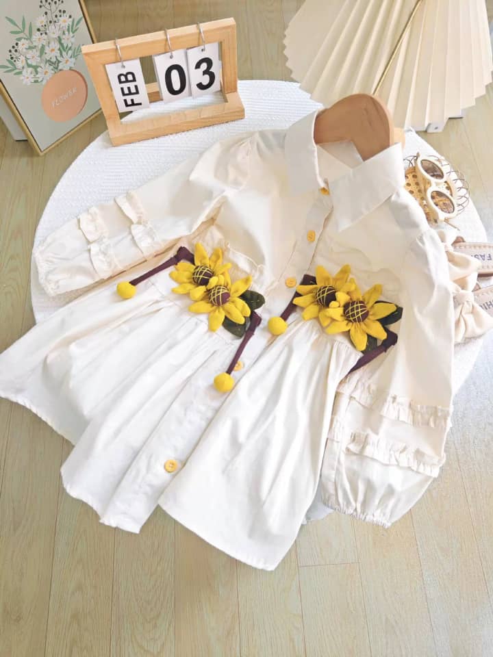 3D Sunflower Waist Shirt Dress