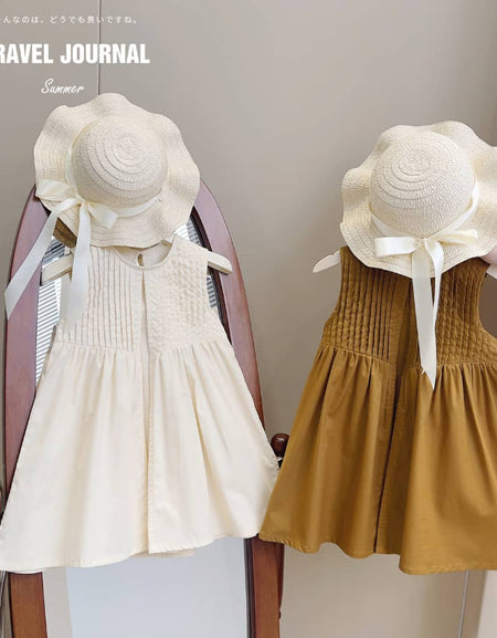 Fancy Box Pleats Tank Dress & Hat Set