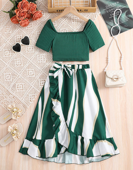 2piece Front Frill Skirt & High Shoulder Top Set