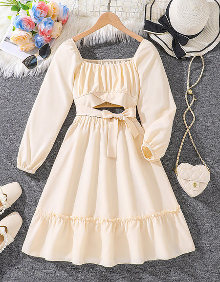 Chic Rib Cut-Out Longsleeved Patchwork Dress