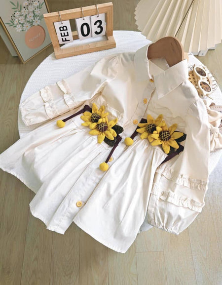 3D Sunflower Waist Shirt Dress