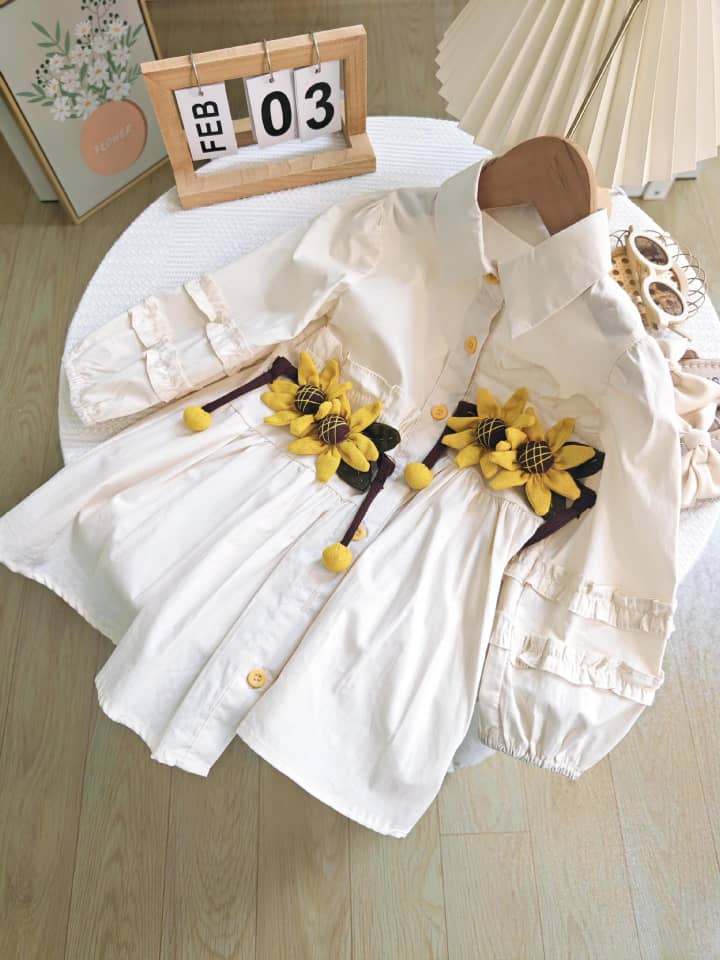 3D Sunflower Waist Shirt Dress