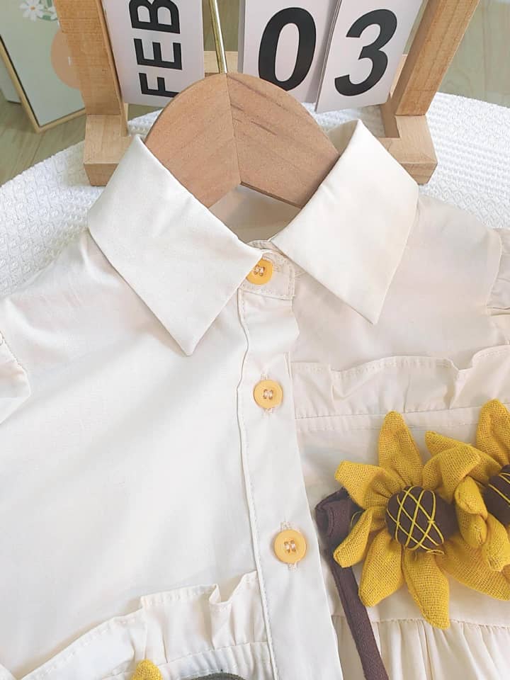 3D Sunflower Waist Shirt Dress