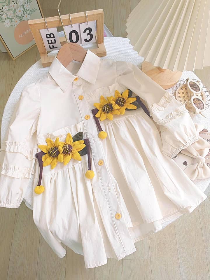 3D Sunflower Waist Shirt Dress
