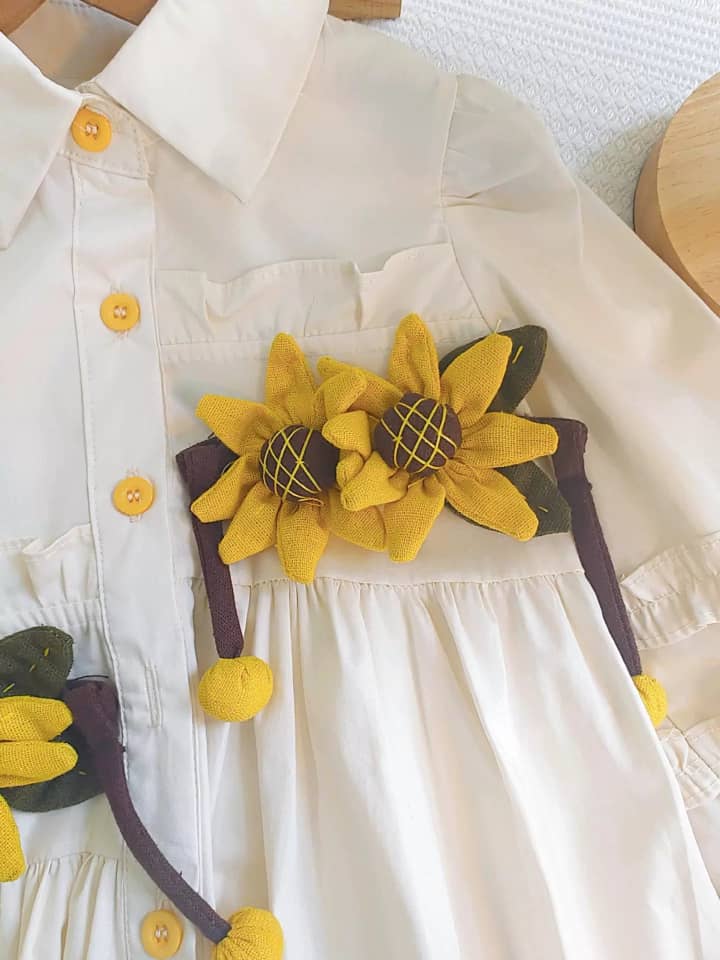 3D Sunflower Waist Shirt Dress