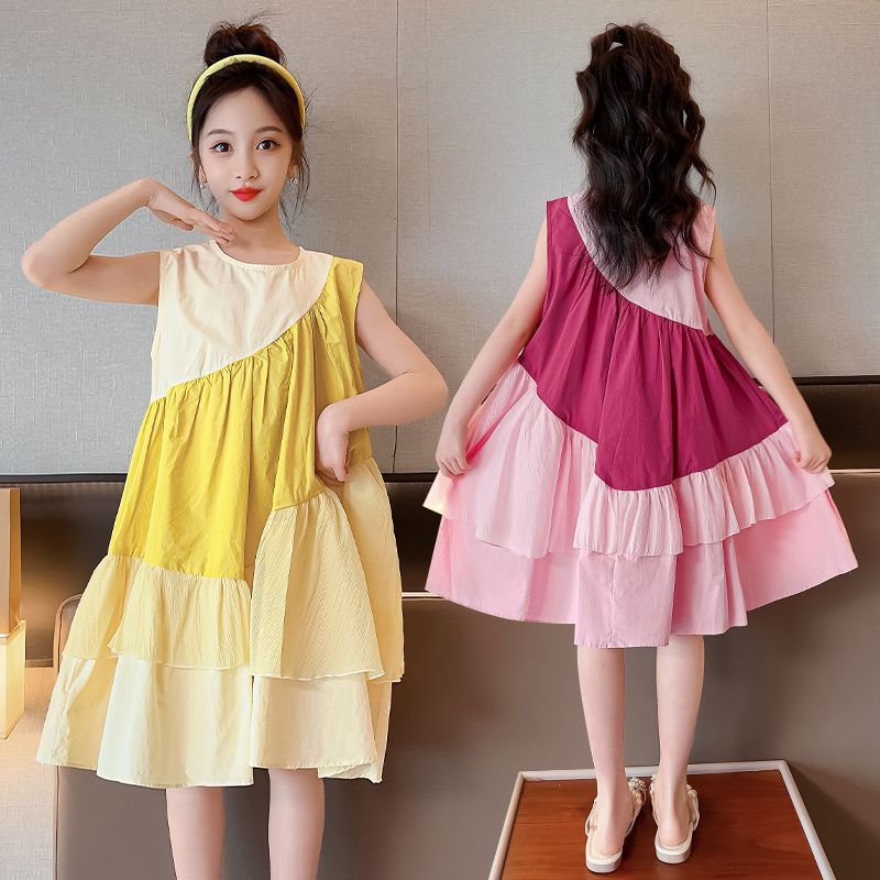 Slant Pleated Color patch Sundress