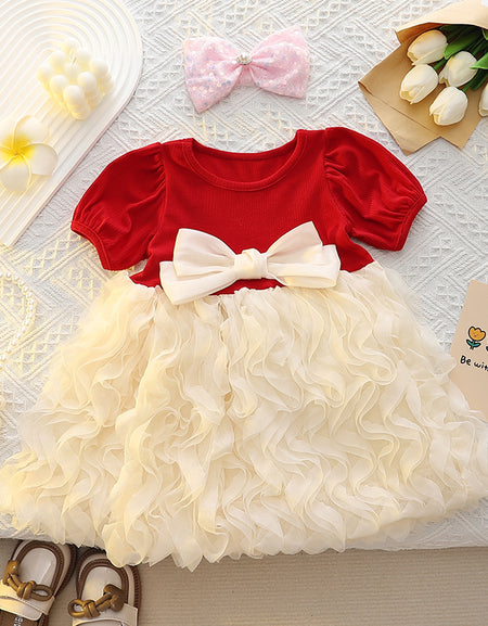 Wavy Ruffle Tulle Princess Dress with Bow