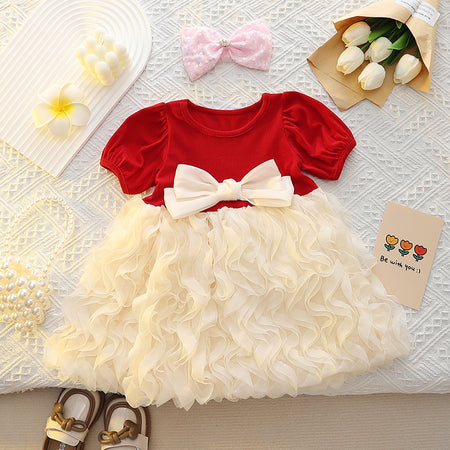 Wavy Ruffle Tulle Princess Dress with Bow