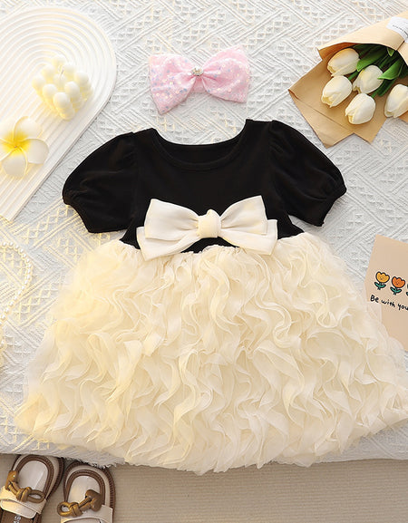 Wavy Ruffle Tulle Princess Dress with Bow