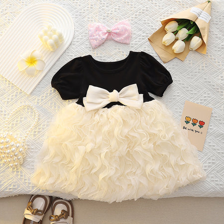 Wavy Ruffle Tulle Princess Dress with Bow