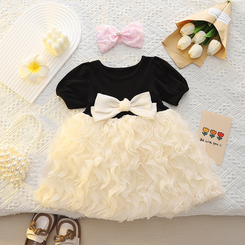 Wavy Ruffle Tulle Princess Dress with Bow