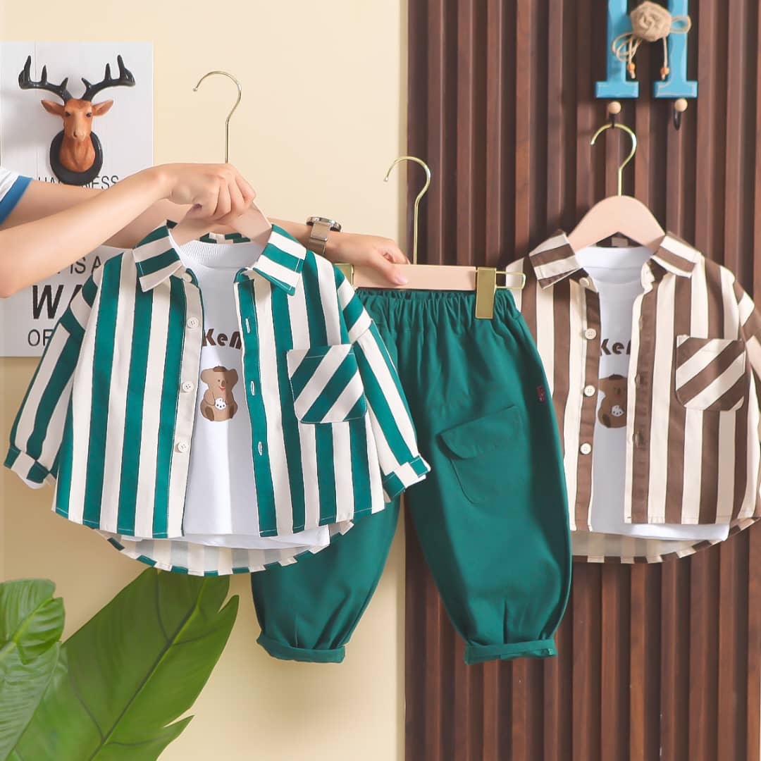 Boys Striped Shirt, Vest and Pants Set