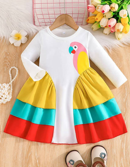 Parrot Colorblock Flare Longsleeved Dress