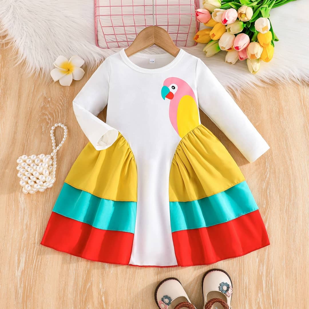 Parrot Colorblock Flare Longsleeved Dress