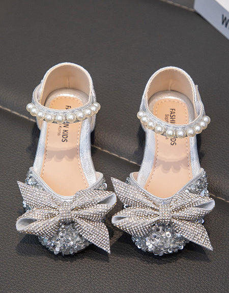 The Aria Large Bow Sparkly Silver Shoe