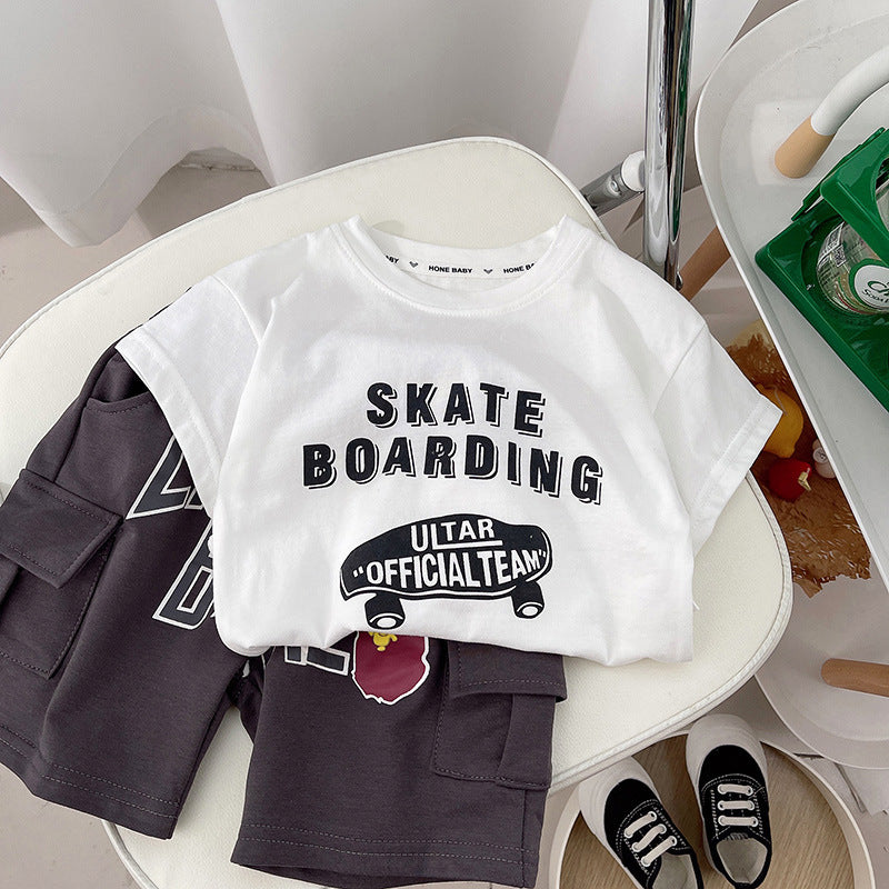 Skate Print Boys Tee& Cargo Shorts Set