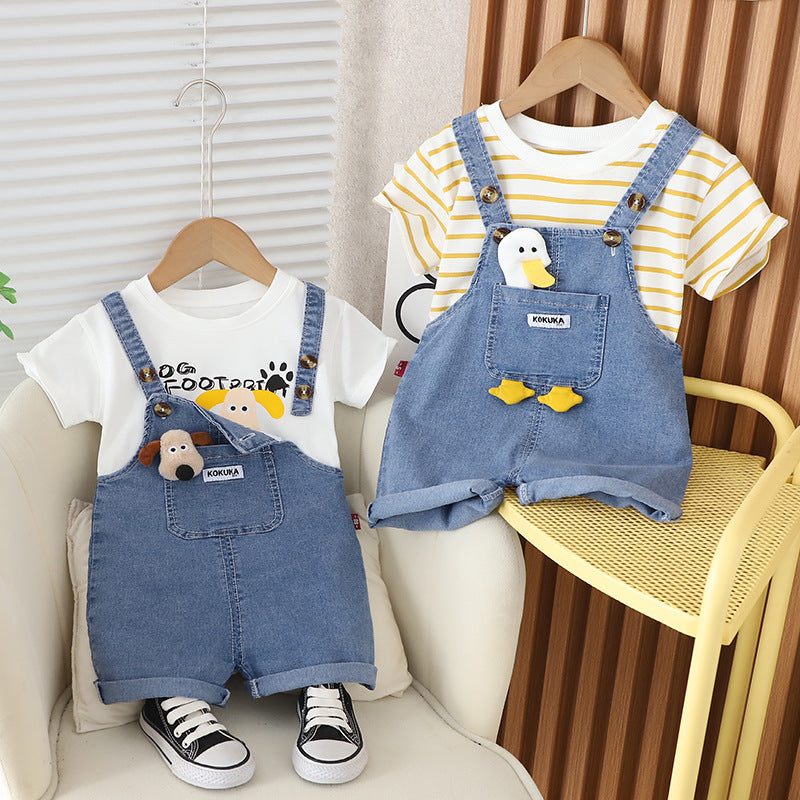 3D Puppy Denim Dung and Tee Set