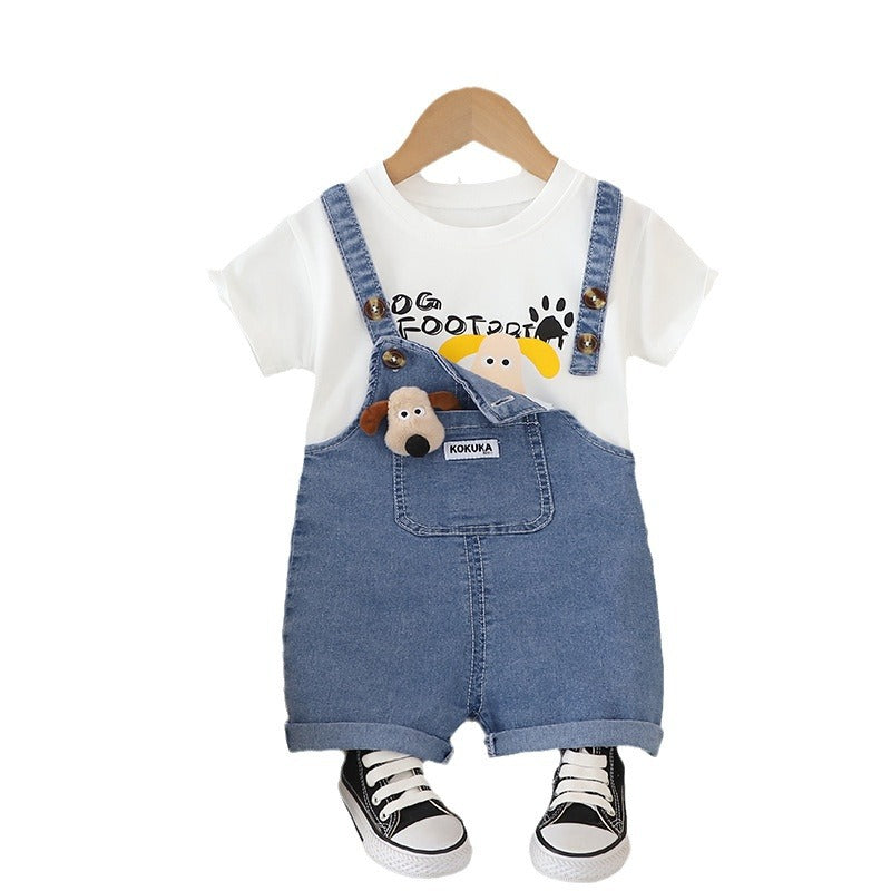 3D Puppy Denim Dung and Tee Set
