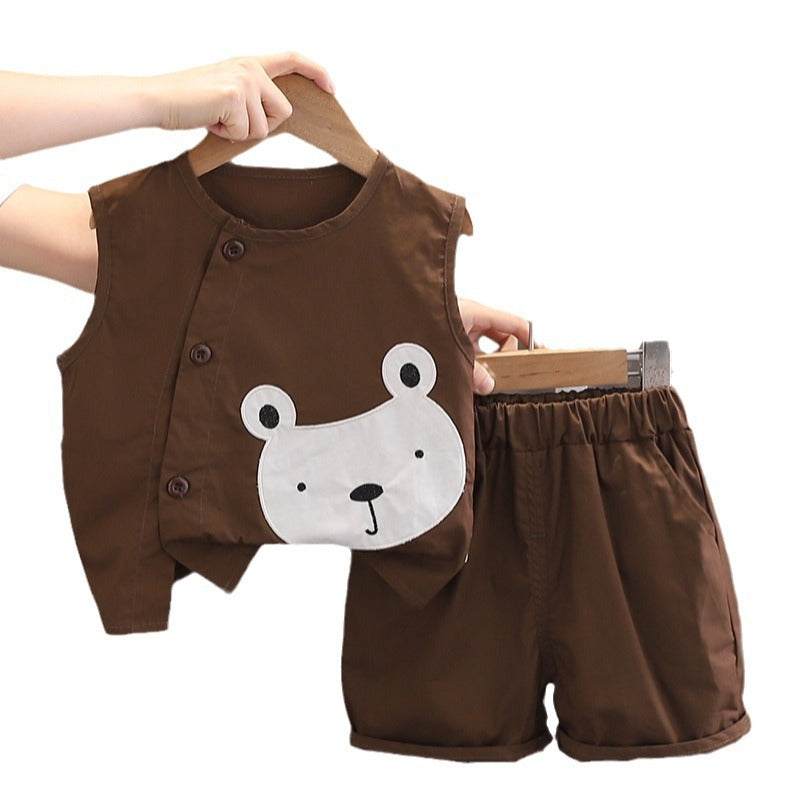 Bear Patch Sleeveless Vest & Shorts Set
