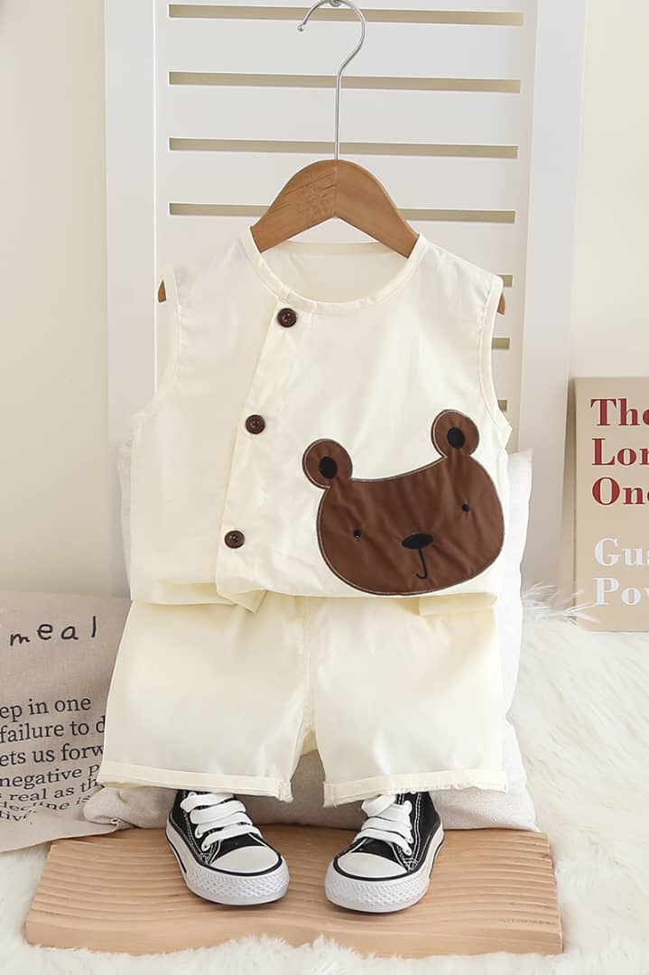 Bear Patch Sleeveless Vest & Shorts Set