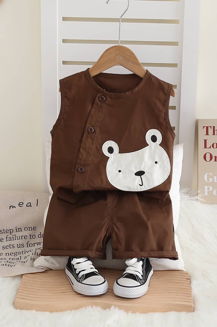 Bear Patch Sleeveless Vest & Shorts Set