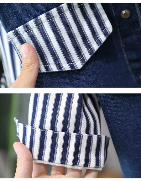 Cool Striped Shirt, Denim Vest& Pant Set