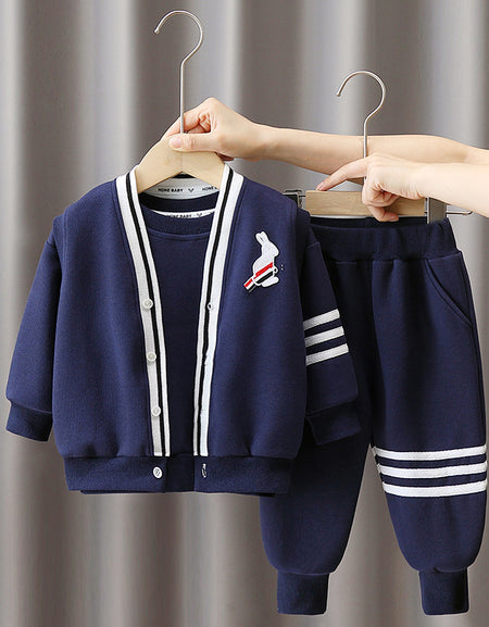 Navy Bunny Button-Up Jacket & Pant Set