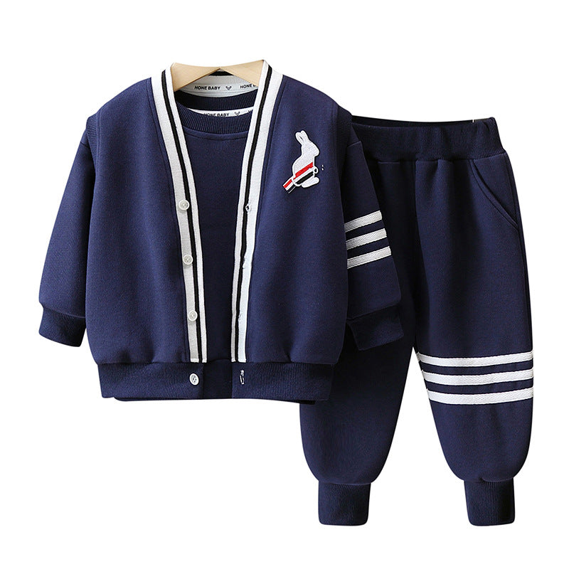 Navy Bunny Button-Up Jacket & Pant Set