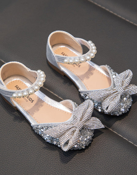 The Aria Large Bow Sparkly Silver Shoe