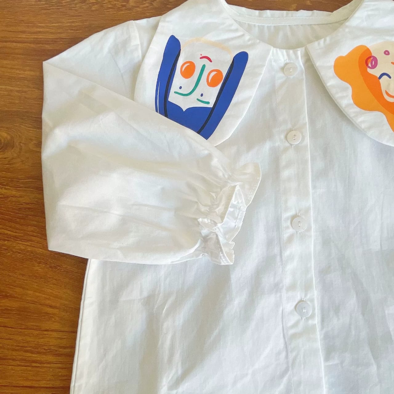 Fun Cape Blouse & Flower-Patch Denim Set