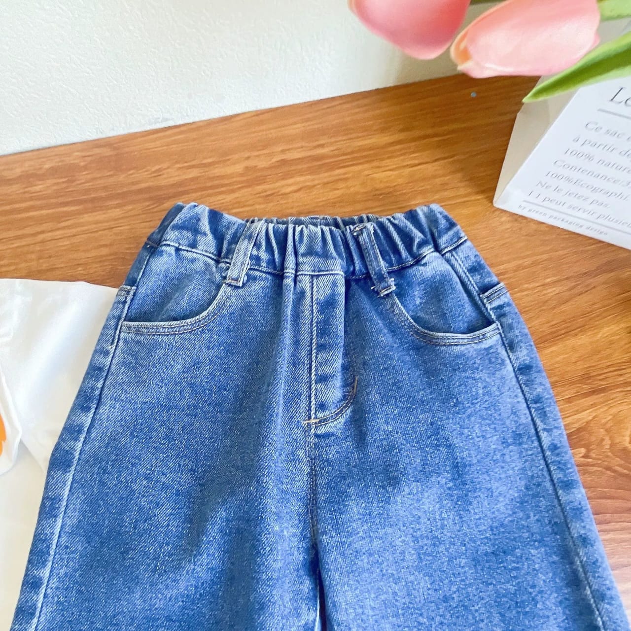 Fun Cape Blouse & Flower-Patch Denim Set