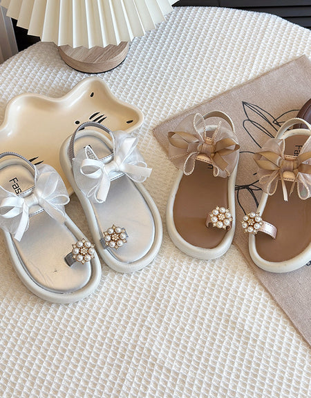 Messy Bow Girls Toe Ring Sandals