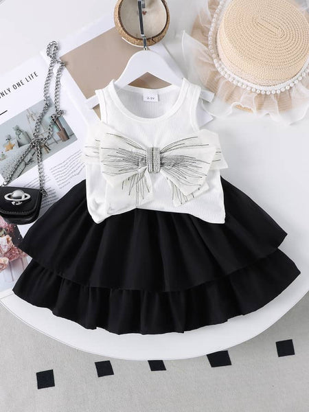 Classy Bow Detailed Vest & Layered Skirt Set