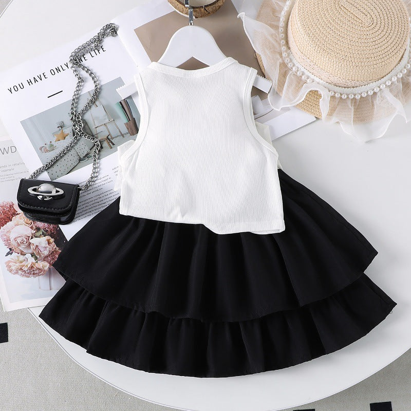 Classy Bow Detailed Vest & Layered Skirt Set